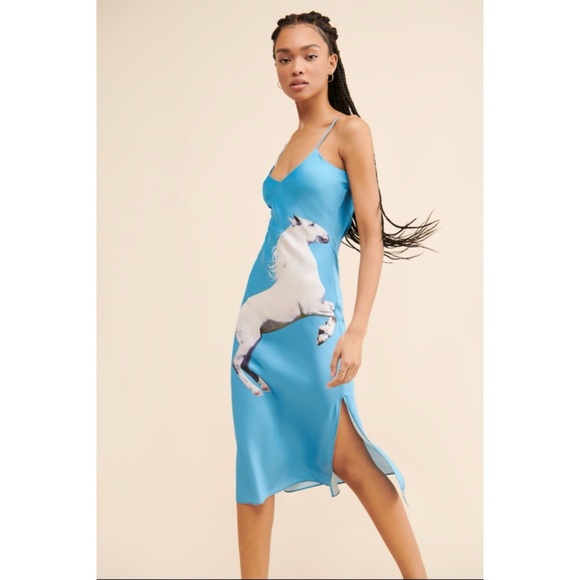 Tyler McGillivary Equestrian Slip Dress Horse Blue Midi - Picture 11 of 17